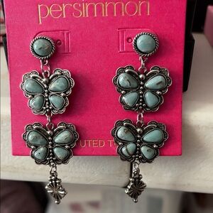 Persimmon Silver and Turquoise Butterfly Earrings